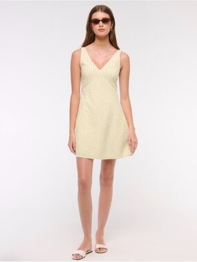 Abercrombie Yellow Gingham Mini Dress NWT Smocked Back Cottagecore Summer